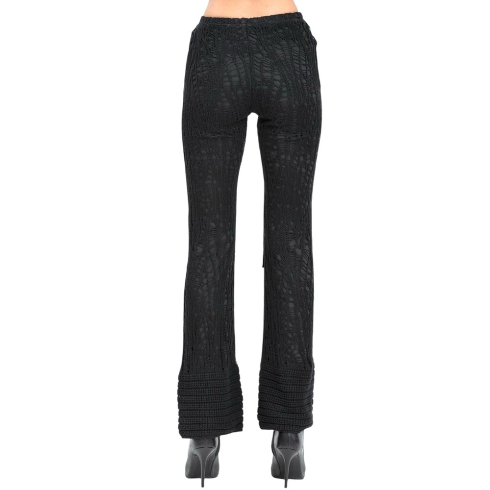NWOT GUIZIO Knit Crochet Flared Pant - Black Lightweight Knit Flare Leg Pants